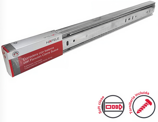 Corredera Extensión Reforzada C/Cierre Suave Ace. Zinc 45mm 30kg